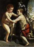 CAGNACCI, Guido Baptist as children oil on canvas